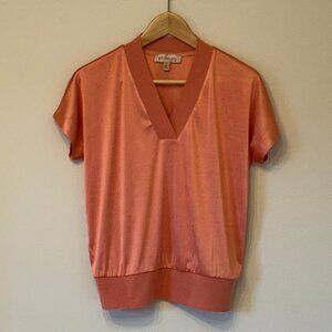 Philosophy V-Neck Liquid Knit Short Sleeve Top, Peach - Small